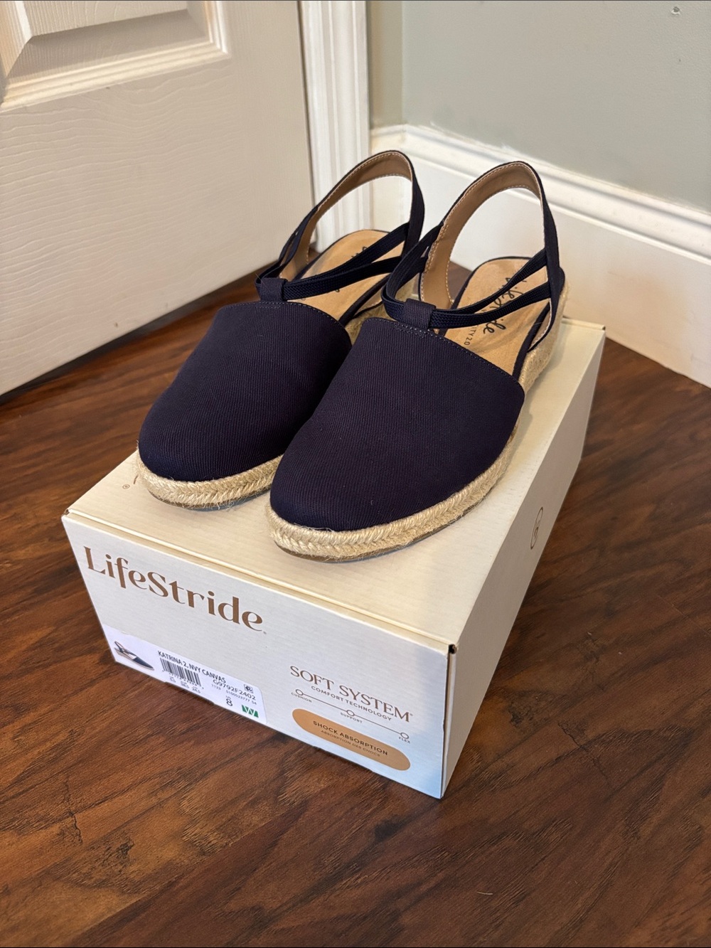 Life Stride Navy Espadrille Slingback Wedge Sandal